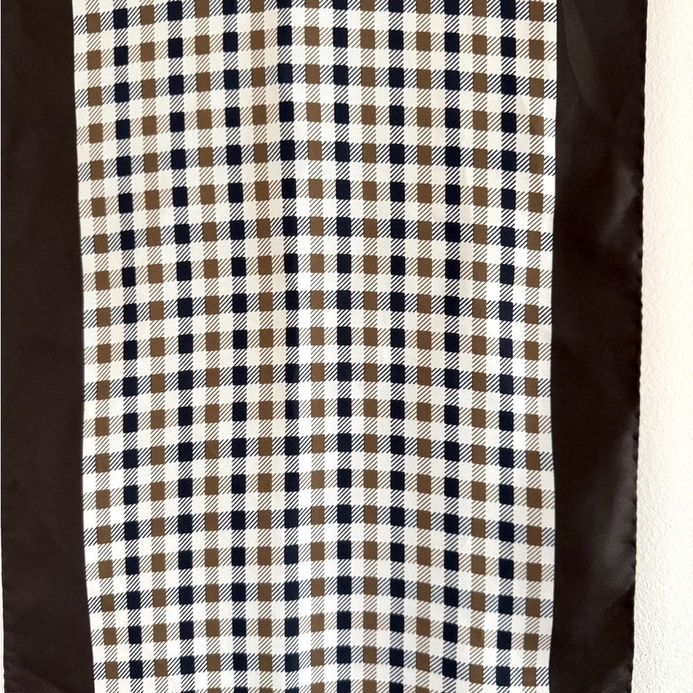 NWT Aquascutum London Silk Club Check Scarf Brown Navy Cream - Picture 6 of 8